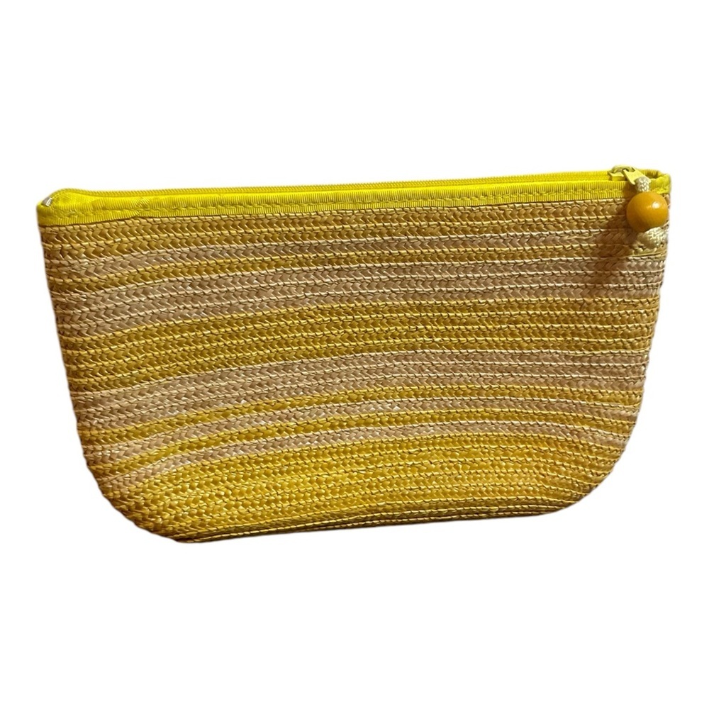 Genie Women’s Vintage Yellow Straw Hand Bag Zip Woven Purse Clutch